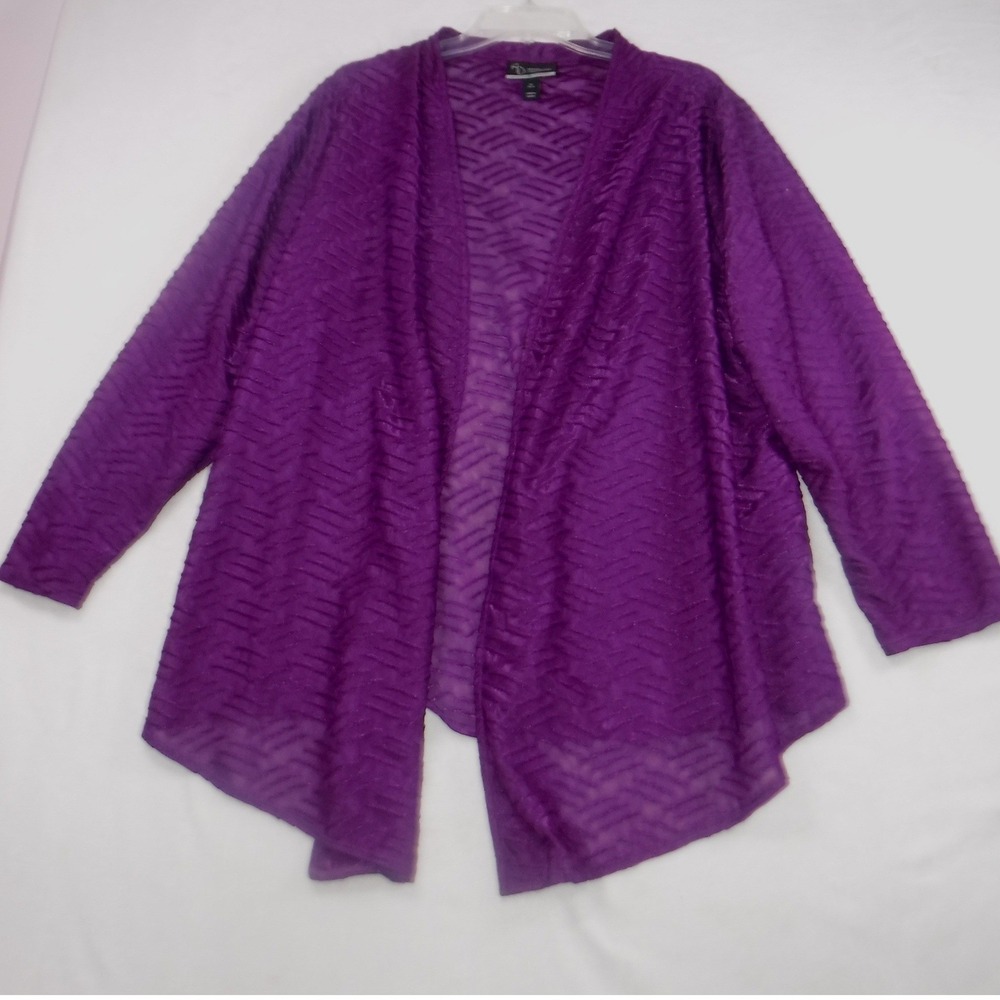 Added Dimensions Catherines Purple Textured Open Front Cardigan Plus SZ 0X 14/16